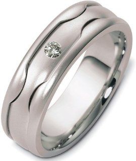 Unique 14 Karat White Gold Solitaire Designer Wedding Band Ring Dora Rings Jewelry