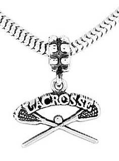  Sterling Silver Lacrosse Sticks and Ball Dangle Bead Charm Jewelry