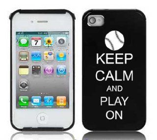 Black Aluminum Metal with screws Apple iPhone 4 4S Hard Case Cover Keep Calm and Play On Softball Cell Phones & Accessories