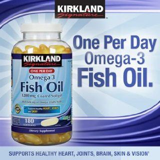 Kirkland Signature Enteric Coated Fish Oil Omega 3 1200 MG Fish Oil, 684 MG of Omega 3 Fatty Acids, 180 softgels (Pack of 2) Health & Personal Care