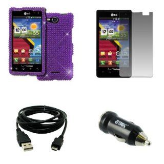 EMPIRE LG Lucid VS840 Full Diamond Bling Design Case Cover (Purple) + 8' USB 2.0 Data Cable + USB Car Charger Adapter + Screen Protector [EMPIRE Packaging] Electronics