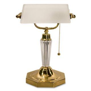 Ledu L658FR 14 High Executive Banker's Lamp, Frosted White Shade/Acrylic Column/Brass Base
