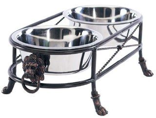Pet Goods Lion's Head Double Diner Elevated Pet Feeder with Two Bowls  Raised Pet Bowls 