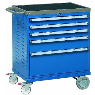 Sovella 71007001 Steel Service Trolley 1, 5 Shelves, 660 lbs Capacity, 27.95" Width x 34.44" Height x 18.89" Depth, Blue Workbenches