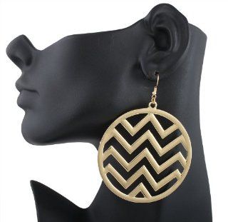 2 Pairs of Gold Circle Chevron Style 3.75 Inch Pincatch Earrings Hoop Earrings Jewelry