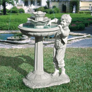 Alpine Fiberglass Resin Boy and Girl Drinking Fountain with LED Light