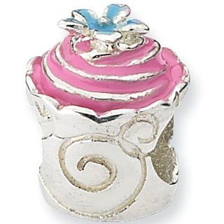 Reflection Beads Silver Enamel Fancy Pink Cupcake Food Bead Bead Charms Jewelry