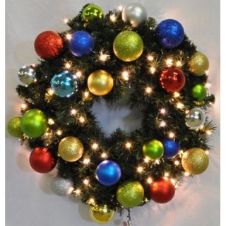 Queens of Christmas Pre Lit Blended Pine Wreath Decorated with Fiesta