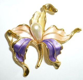 Jewelry Pin   Enamel & Pearl Orchid Pin Brooches And Pins Jewelry
