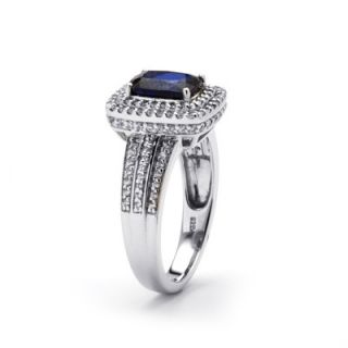 Palm Beach Jewelry Platinum Over Silver Emerald Cut Blue Sapphire