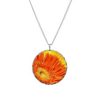Necklace Circle Charm Daisy Orange Gerbera Artsmith Inc Jewelry