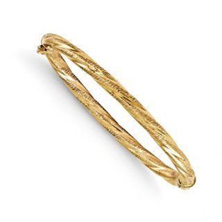 Leslie's 14k Polished and Textured Twisted Hinged Bangle Jewelry