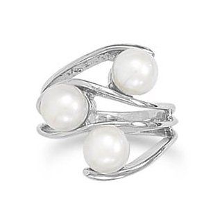 Sterling Silver Rhodium Plated Cultured Freshwater Pearl Ring Jewelry