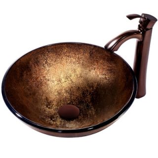 Vigo Liquid Copper Glass Vessel Sink and Bronze Faucet Set   VGT152