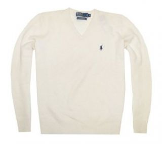 Polo Ralph Lauren Men Lambswool Pony Logo V Neck Sweater (M, Off white) at  Mens Clothing store