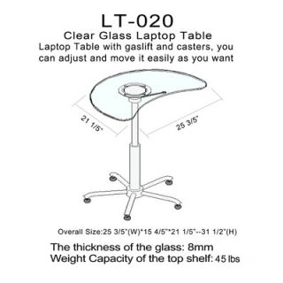 RTA Home And Office Laptop Stand with Casters in Clear Glass