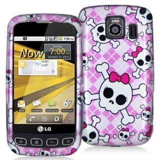 LG OPTIMUS S LS670 2D CUTE SKULL ON PINK PLAID CASE Cell Phones & Accessories