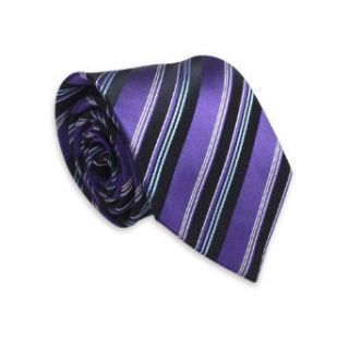 Landisun 93M Black Purple White Stripes Mens Silk Necktie Set Tie+Hanky+Cuffs at  Men�s Clothing store