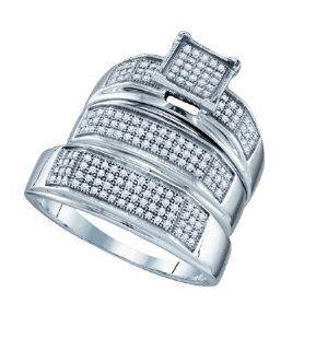 His and Her Wedding Ring set 0.51CTW DIAMOND FASHION TRIO SET 10KT White Gold Jewelry