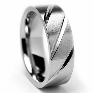 Bonndorf Mens Stainless Steel Diagnol Grooves Comfort Fit Ring