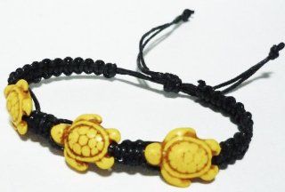 Turtle Hemp Bracelet   Black Bracelet with 3 Turtles in Yellow Color   Hawaiian Sea Turtle Bracelet   Black Hemp Bracelet  Other Products  