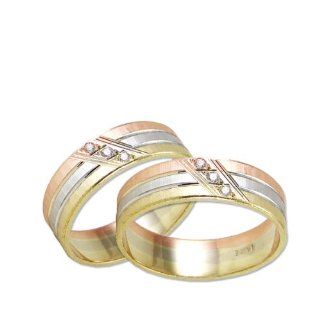 14k Tricolor Gold, Matching His and Her Wedding Bands 6mm Wide Size 8 and 110 Jewelry