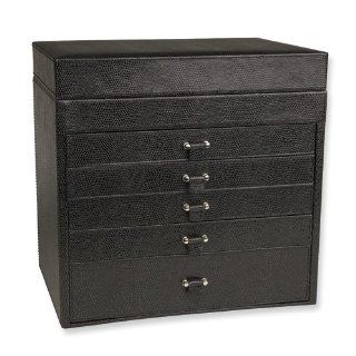 Black Leather Large 5 Drawer Jewelry Chest Jewelry