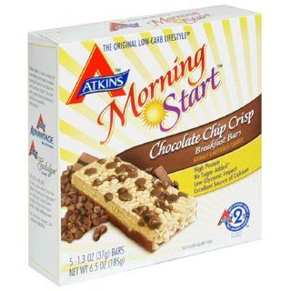 Atkins Morning Start Breakfast Bars, Chocolate Chip Crisp, 5 Count Box of 1.3 Ounce Bars (Pack of 4)  Breakfast Snack Bars  Grocery & Gourmet Food