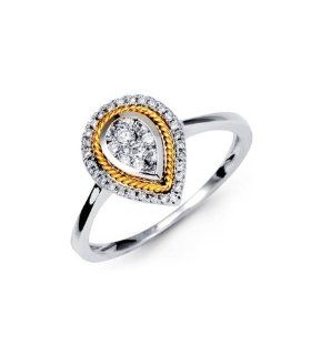 18K Yellow Solid White Gold Teardrop Round Diamond Ring Jewelry