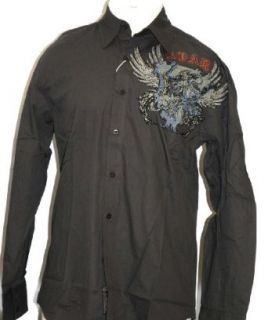 Roar Glory Bound Rhinestone Winged Crest Men's Brown Woven Long Sleeve Button Up Shirt at  Mens Clothing store