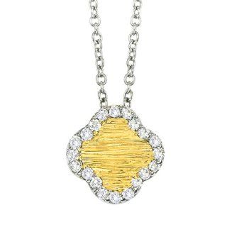 Unique 14k two tone gold clover pendant necklace with White diamonds Jewelry
