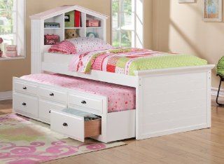 WHITE CAPTAIN TWIN BOOKCASE BED W/TRUNDLE BED AND 3 DRAWERS STORAGE Home & Kitchen