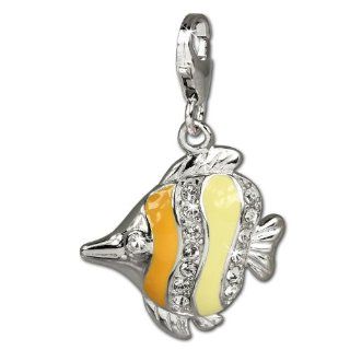 SilberDream Charm orange enameled South Seas Fish with white Zirconia, 925 Sterling Silver Charms Pendant with Lobster Clasp for Charms Bracelet, Necklace or Earring FC677 SilberDream Jewelry