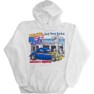 MENS HOODY  ASH   SMALL   Route 66 Get Your Kicks Americas Highway   Hot Rod Classic Cars Clothing