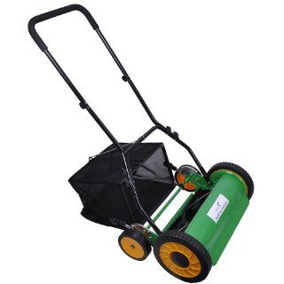 3 in 1 Push Walk Behind Manual Lawn Mower 14" Reel Mower with Sweeper and Loosener  Electric Lawn Scarifier  Patio, Lawn & Garden