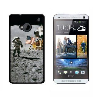 Astronaut Moon Landing   American Flag   Snap On Hard Protective Case for HTC One 1   Black Cell Phones & Accessories