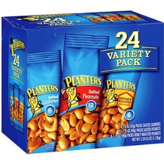 Planters Variety Pack   Cashews, Honey Roasted Peanuts and Salted Peanuts   24 Bags of 1.5 oz   1.75 oz  Chocolate Chip Cookies  Grocery & Gourmet Food