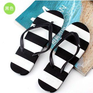 Qyz@fawn Colour Matching Striped Flat Heel Slippers Cool Slippers Sandals Black Size 35  Sports Fan Slippers  Sports & Outdoors