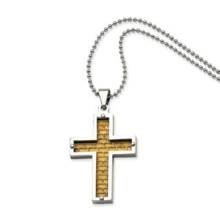 Steel Polished and Gold plated Cross PendantNecklace   22 Inch