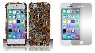 Apple iPhone 5C   Accessory Kit   Cheetah Cat Diamond Bling Case + Screen Protector Guard + Atom LED Keychain Light Cell Phones & Accessories
