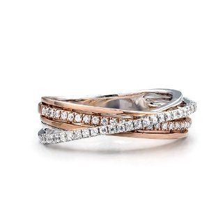 Ze 14k White Gold And Rose Gold Diamond Wrap Ring Jewelry
