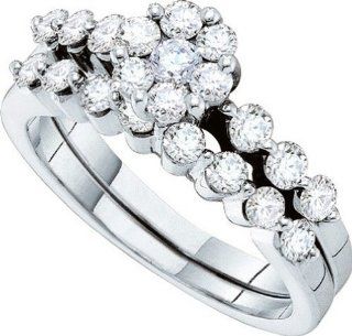 14k White Gold Round Diamond Flower Cluster Womens Bridal Wedding Engagement Ring Band Set 1.00 Ct.t.w. Jewelry