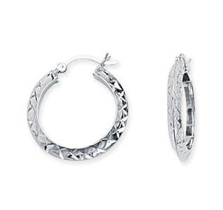 CleverEve's Sterling Silver Rhodium Diamond Cut Knife Edge Hoop Earring CleverEve Jewelry
