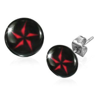 E685 E685 10mm Stainless Steel Ninja Throwing Star Circle Stud Earrings Jewelry