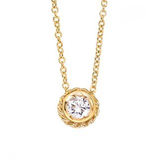 Timeless 14k Yellow gold round White diamond petite solitaire birthstone pendant necklace Jewelry