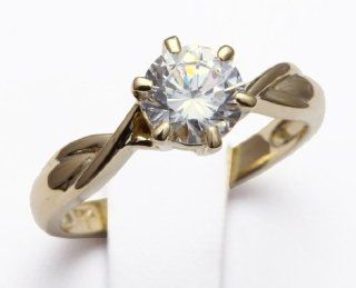 14k Yellow Gold, Moissanite Solitaire Engagement Ring (1ct /6 prong) size 7 Jewelry