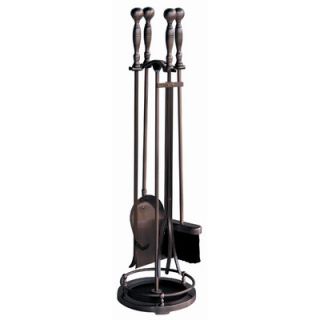 Uniflame 4 Piece Copper Hammered Crook Fire Tool Set With Stand