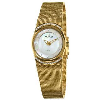 Skagen Women's 686XSGG Crystal Accented Mother of Pearl Gold Mesh Watch Skagen Watches
