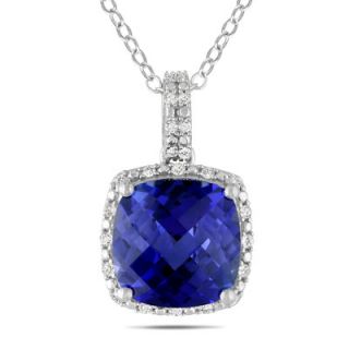 Amour Sterling Silver Cushion Cut Diamonds and Blue Sapphire Fashion