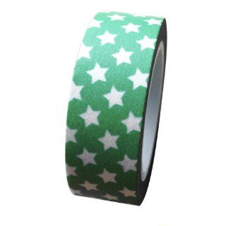 Dress My Cupcake DMC41WTMC687 Washi Decorative Tape for Gifts and Favors, Mini White Stars on Kelly Green